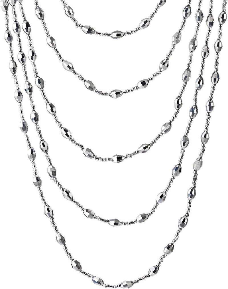 COOLSTEELANDBEYOND Oval Beads Statement Necklace Multi-Strand Long Chains with Crystal Charm Pendant - Image 1
